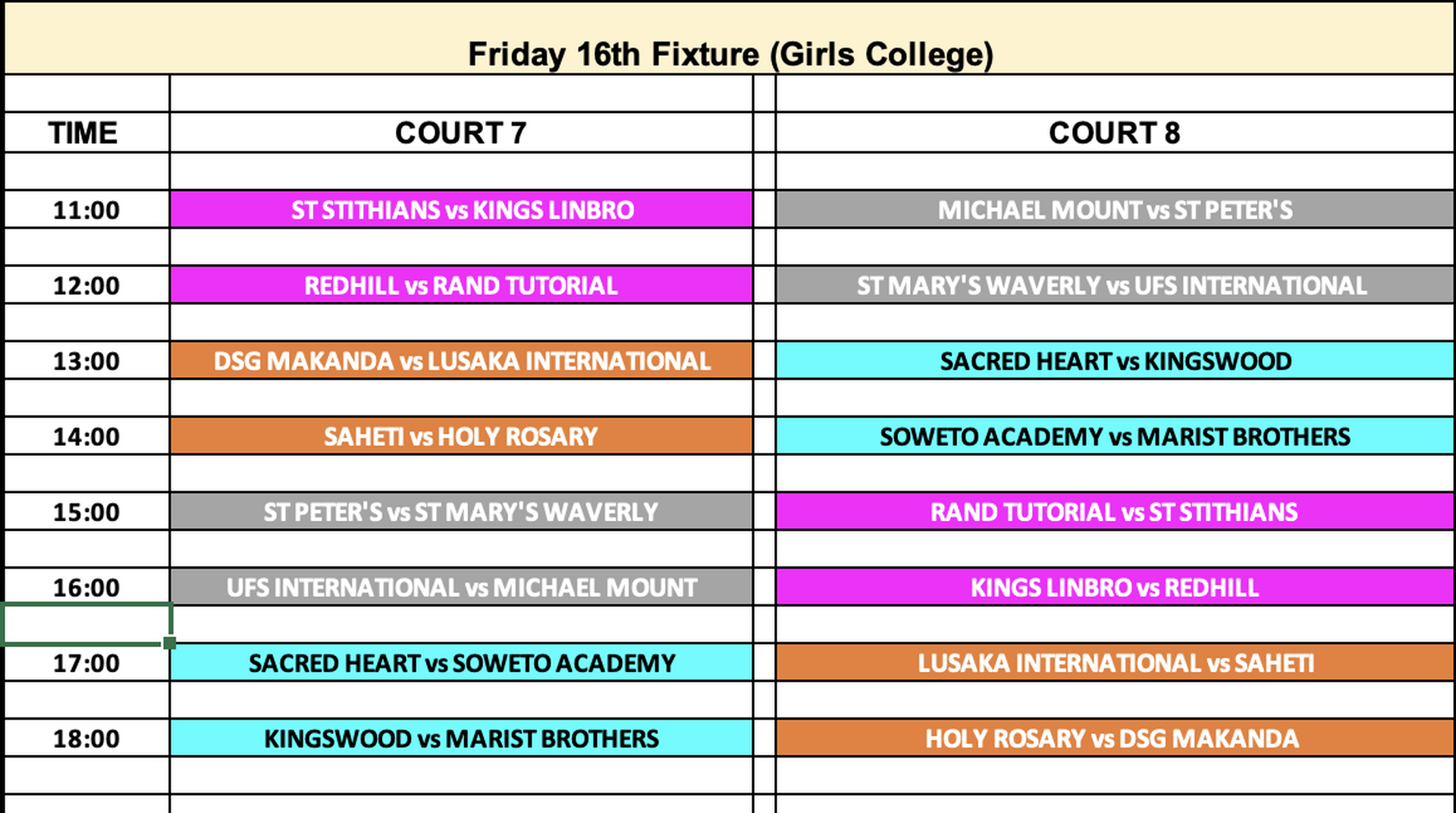 Updated Friday schedule